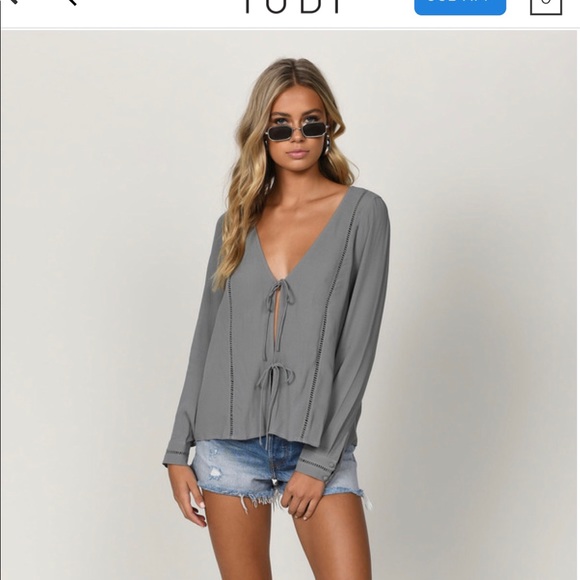 NWT Tobi REBECKA OLIVE TIED BLOUSE - Picture 2 of 7